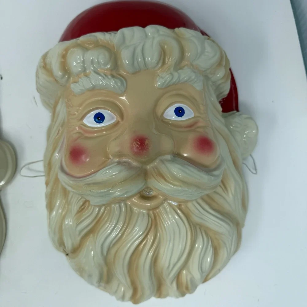 Vintage‎ Plastic Santa Claus Face Mask Thin Plastic Large 12x9x6 Lot of 2